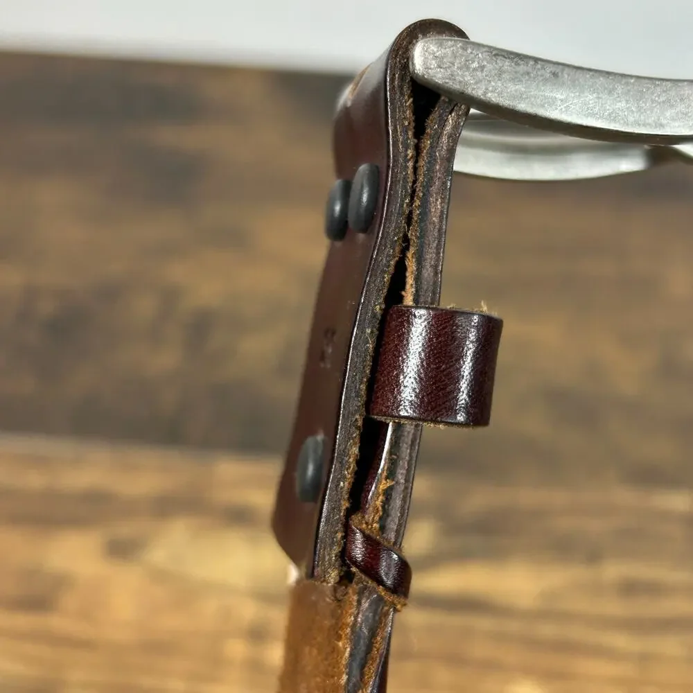 REI Brown Leather Belt Solid Silver Buckle Mens 36 Distressed Wrap Braid Detail